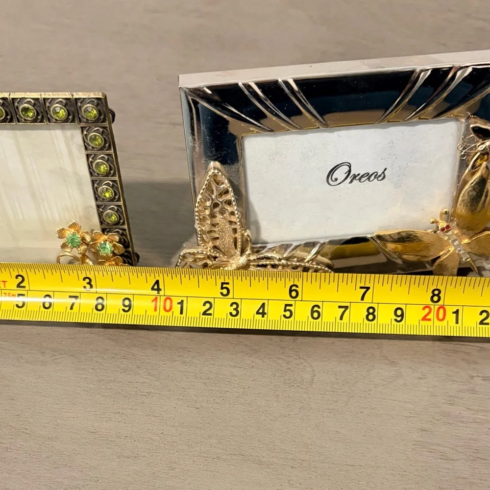 2 up cycled Silver and Gold Picture Frames. Vintage jewelry butterfly flowers